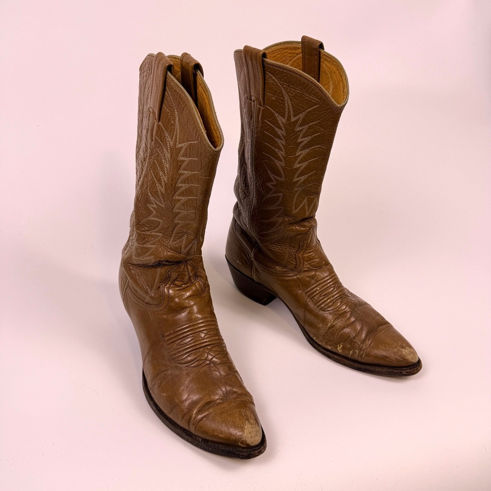 VTG Nocona Cowboy Boots Mens 10 Brown Leather Western Pointed Toe 1232